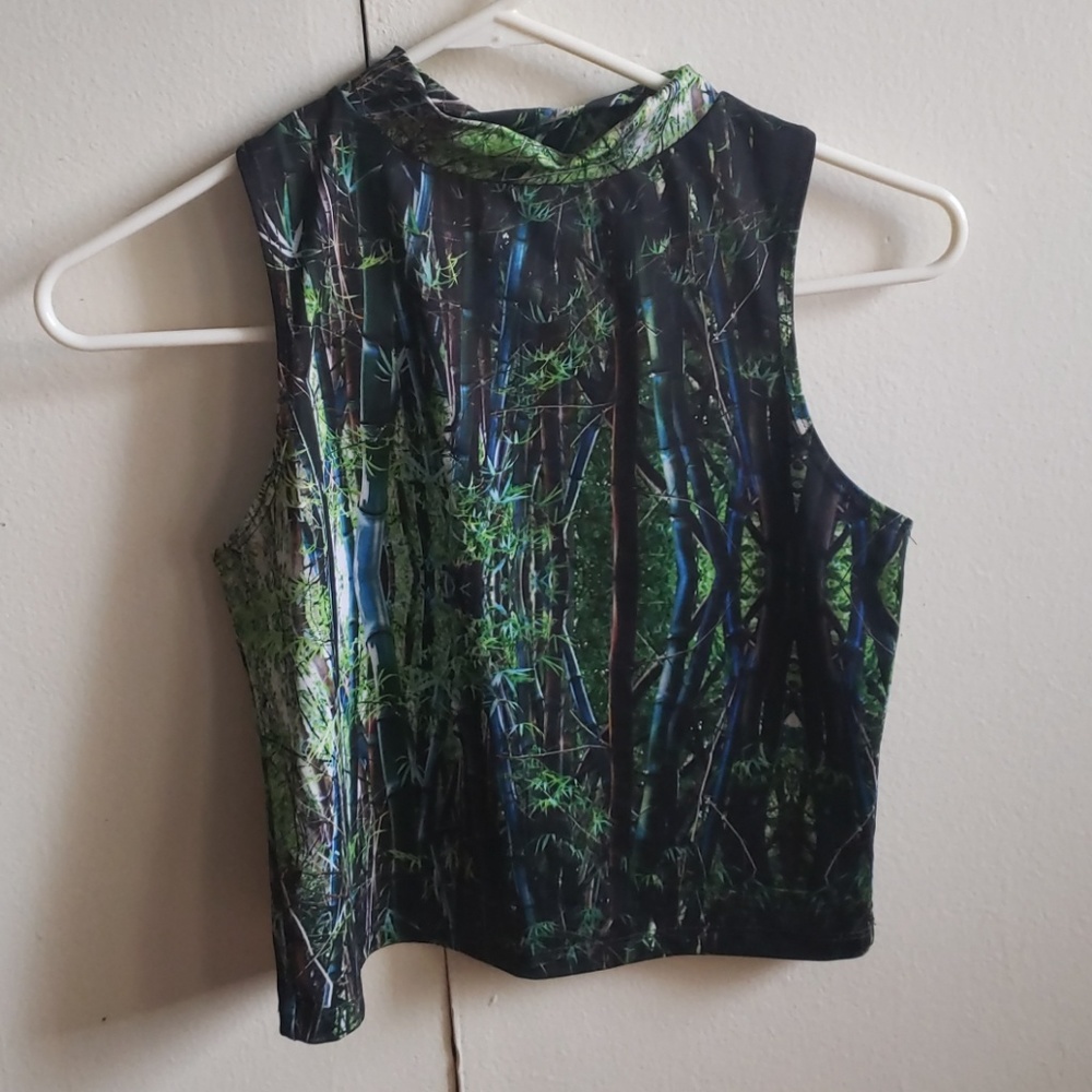 Forest print spandex festival yoga top